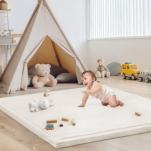 Baby Play Mat for Floor Nursery Rug Muscle Mat Area Rug Playroom Rug 50"x50" Playpen Mat Memory Foam 1.3" Thick Crawling Mat for Babies,Toddlers, Infants, Kids,Grey