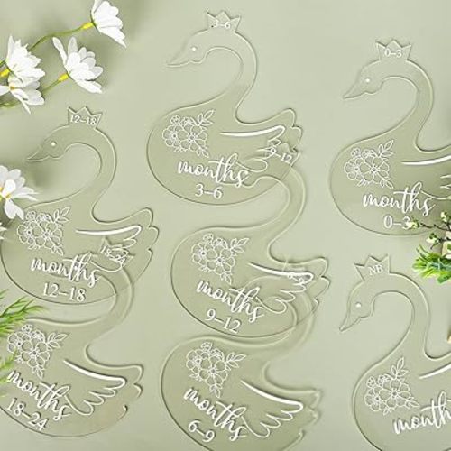 Whaline 7 Pcs Baby Closet Size Dividers Swan Clear Acrylic Infant Clothes Hanger Organizers Newborn to 24 Month Animal Infant Clothes Dividers Thicken Wardrobe Separators for Home Nursery Baby Clothes