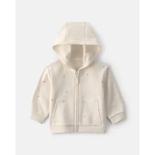 Baby Girl Heart Fleece Zip-Up Hoodie - Cream | Carter's