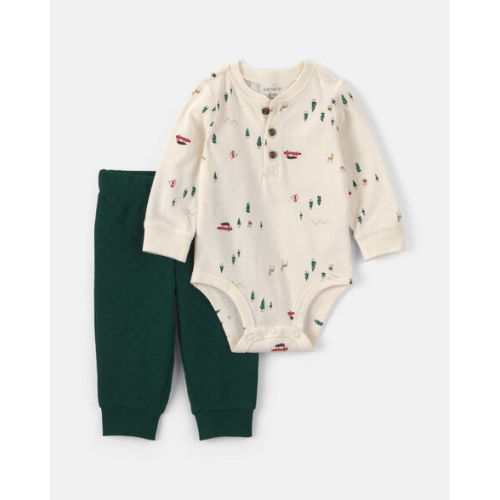 Baby Boy 2-Piece Woodland Long-Sleeve Bodysuit & Pant Set - Green/Cream | Carter's