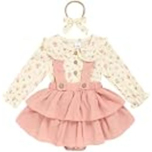 Baby Girl Fall Outfits Collar Floral Romper Suspender Skirt Bloomer Clothes | Infant Girl Long Sleeve Collar Romper Ruffle Suspender Bloomers Skirt with Headband 3Pcs Vintage Floral Clothes 0-18m Baby
