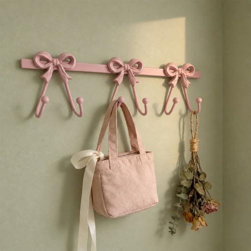 French Style Bow Coat Rack, Metal 6 Hook Entryway Organizer
