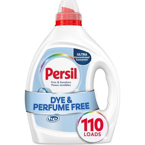 Persil Free & Sensitive Laundry Detergent Liquid, 82.5 Fl Oz, 110 Loads, Ultra Concentrated Laundry Soap, Unscented & Hypoallergenic for Sensitive Skin, All Water Temperatures, HE Safe