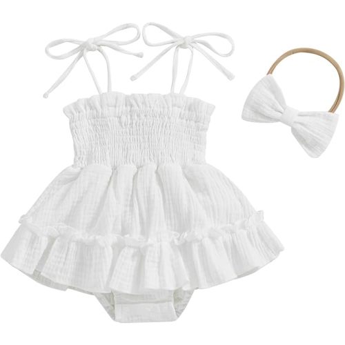 Summer Smocked Romper Short Sleeve Jumpsuit And Headband Outfit Cute Infant Clothing
