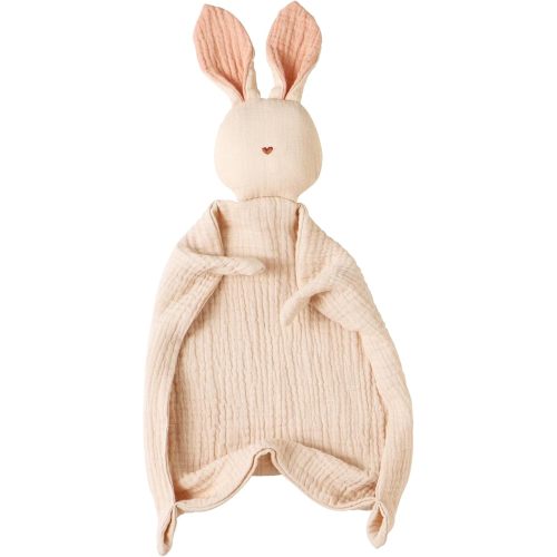 insular Bunny Lovey Blanket for Boys and Girls, Organic Cotton Muslin Security Blanket for Babies, Soft Breathable Lovie Soothing Towel for Newborn and Infant, Khaki