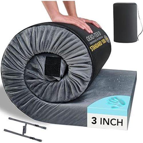 HomeMate CertiPUR-US Memory Foam Camping Mattress Pad Portable Roll Up Mattress for Adults Sleeping Mat Cot Mattress Pad