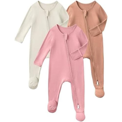 Yofooss Rayon Made From Bamboo Baby Pajamas 3pcs Newbron Sleepers For Boy Girl Clothes, 0-3-6-9 Months Footed Pjs