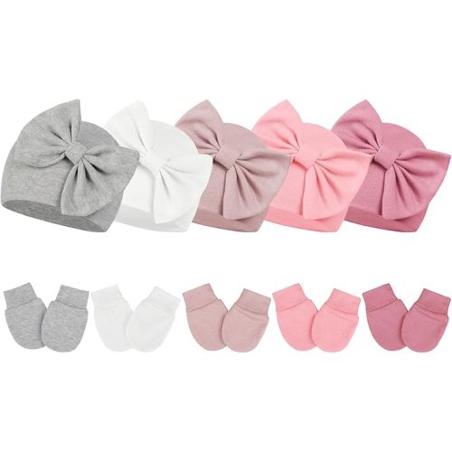 Century Star Newborn Girls Hats Baby Hat and Mitten Set Big Bow Knit Infant Headbands Winter Baby Hat for Girls