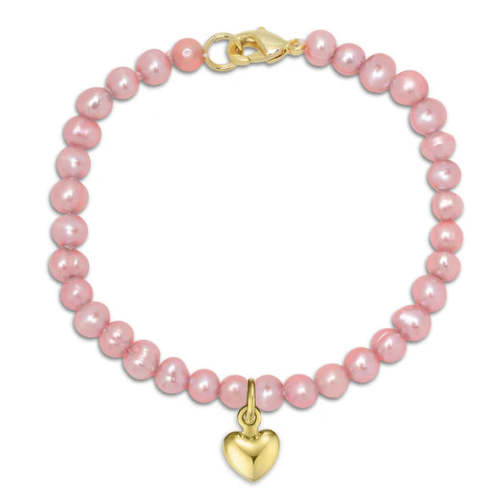 5.5" Pink Freshwater Pearl Necklace With Heart Charm