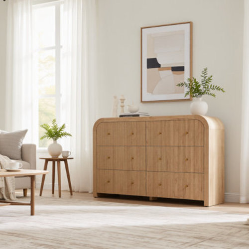 Gracie Oaks 54" Fluted 6-drawer Dresser With Thickened Curved Profile & Reviews | Wayfair