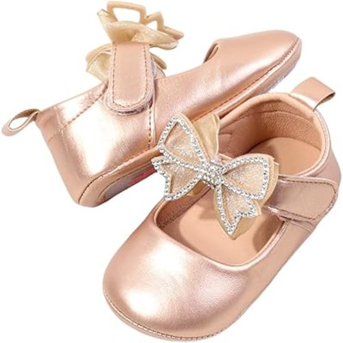 HsdsBebe Infant Baby Girls Mary Jane Flats Bow Non-Slip Soft Sole Princess Toddler First Walkers Sneaker Wedding Dress Shoes