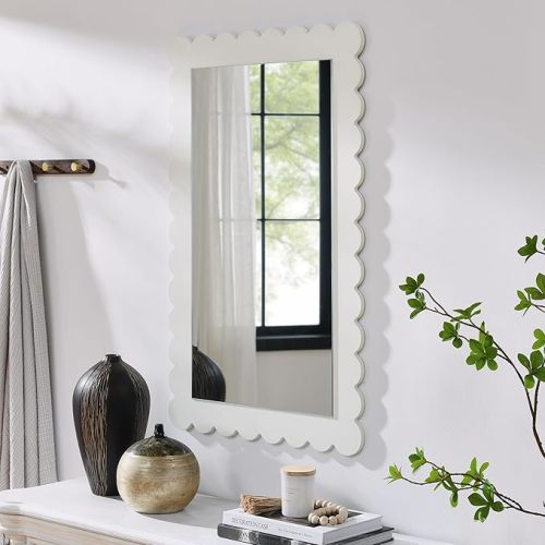 Modway Emmeline Scalloped Rectangle Wall Mirror in White
