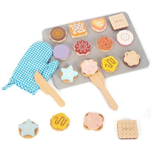 Slice and Bake Wooden Cookie Play Food Set for Kids, Kitchen Toys Food Accessories for Toddlers, Pretend Play Baking Set for 3 4 5 Years Old Girls Boys Birthday Gifts (Nomal Blue)