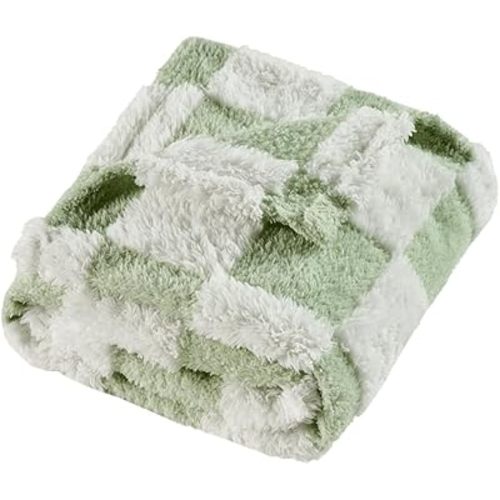 Fleece Baby Blanket for Boys 3D Checkerboard Design, Warm Cozy and Fluffy Infant Newborn Toddler Small Receiving Blankets for Crib Stroller, 30x40 Inches, Green