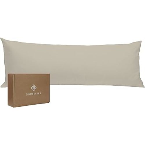Bioweaves 100% Organic Cotton Body Pillow Cover for Body Pillowcases 300 Thread Count Soft Sateen Weave GOTS Certified with Zipped Closure - 21" x 54", Sand