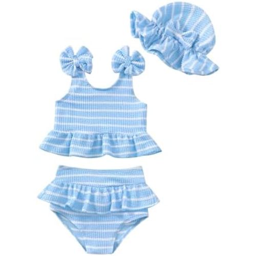 Mioglrie Baby Infant Swimsuit Girl Toddler Bathing Suit Girl Summer Beach Bikini Tankini Swimwear Hat 3-24 Months 2t-5t