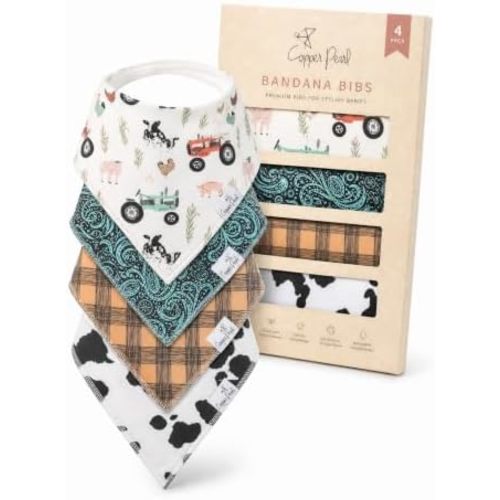 Copper Pearl Baby Bibs 4 Pack, Bandana Drool Bibs for Baby Girl & Boy, Soft Cotton Bibs for Drooling and Teething