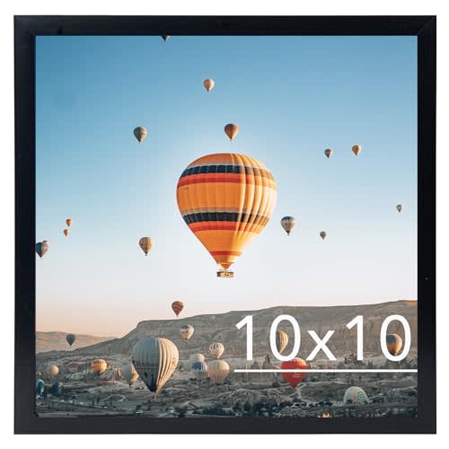 JCJMY 10x10 Picture Frame Black for Wall Hanging, Wall Mounting Horizontally or Vertically, 10 x 10 Square Wall Gallery Poster Photo Frame with Durable Shatter Resistant Plexiglass, Black