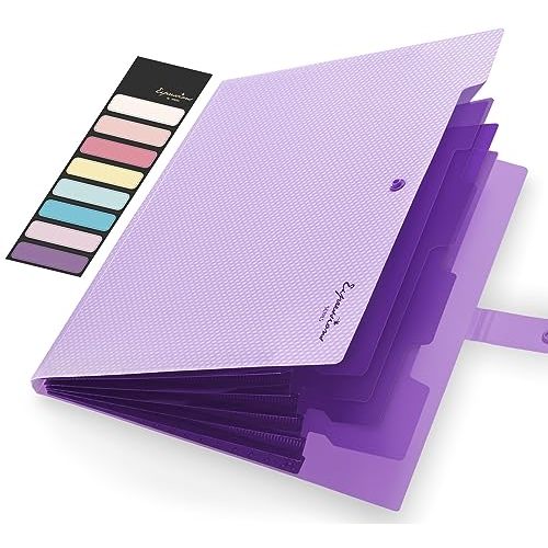 Sooez Accordion File Organizer, Expanding File Folder with Label, 5 Pocket | Folders for Document, Portable Paper Bill Receipt Organizer for Office College School Essential Supplies, Letter Size, Purple