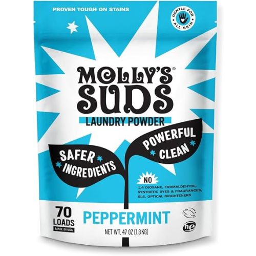 Molly's Suds Original Laundry Detergent Powder | Clean Laundry Detergent Powder for Sensitive Skin | Simple, Effective Ingredients, Stain Fighting | 70 Loads (Peppermint)