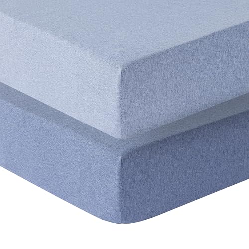 Dreamology Mini Crib Sheets for Boys,Girls,100% Cotton Crib Sheets,2 Pack,Baby Mattress Sheets,Pack and Play Sheets,Pack n Play Sheets,Crib Sheet,24 x 38 Mini Crib Sheets | Denim Blue and Sky Blue