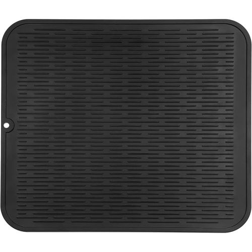 Silicone Dish Drying Mat for Multiple Usage,Easy clean,Eco-friendly,Heat-resistant Silicone Mat for Kitchen Counter or Sink,Refrigerator or Drawer Liner Black XXL 24 inches x 18 inches