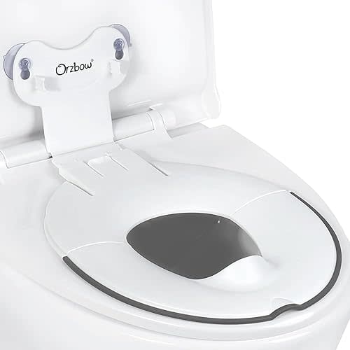 Orzbow Foldable Toddler Potty Training Seat with Suction Cups Firmly Adhere, Travel Potty Seat with Adjustable Length, Fits Most Adults Toilets, Includes Splash Guard, Easy to Clean, Ivory White