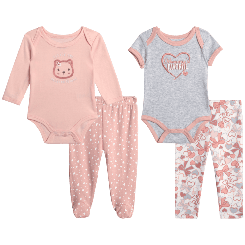 Duck Duck Goose Newborn Baby Girl's Layette Outfit Set - 4 Piece Baby Girls Cotton Clothing Set (0-9M)