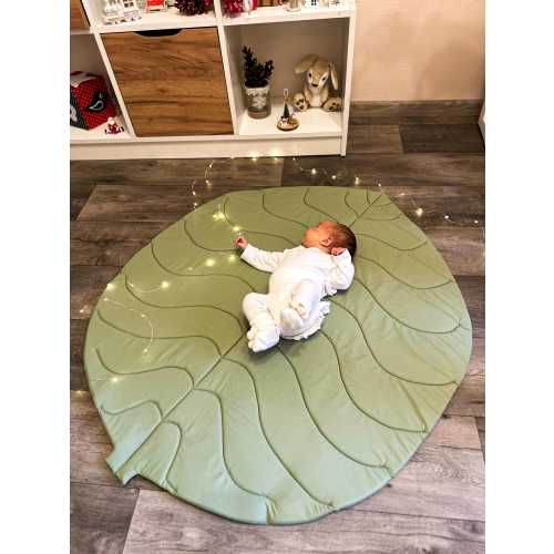 Leaf Baby Play Mat • Montessori Baby Floor Mat • Newborn Tummy Time Mat • Soft Sensory Baby Mat • Infant Playmat • Safe Cotton Rug light green