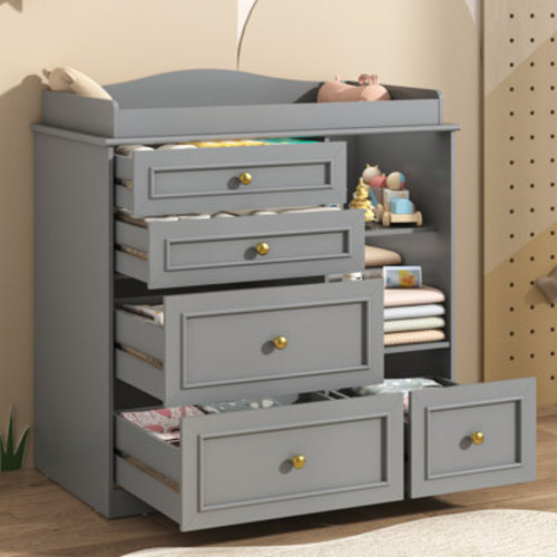 Harriet Bee Changing Table Dresser With 5 Drawers And 2 Shelves & Reviews | Wayfair