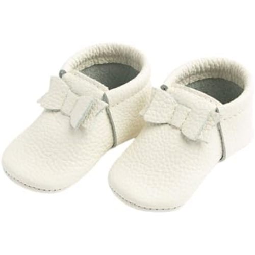 Freshly Picked First Pair Bow Moccasins for Infant Girls - Leather Baby Moccasins - Soft Sole, Barefoot Shoes
