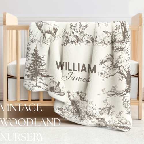 Woodland Blanket for boy Gift Personalized baby blanket Vintage Woodland Nursery decor woodland room woodland Baby Shower Gift for Toddler