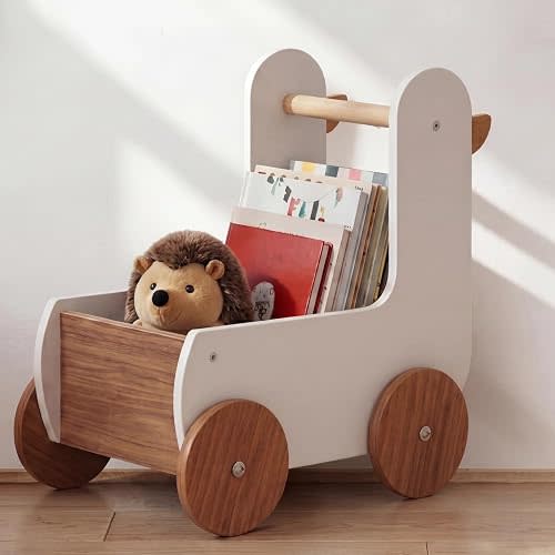 Xuhal Duck Wooden Desk Storage Trolley –13.4 × 13.0 × 9.1 Inches Cute Cartoon Desktop Organizer with Large Capacity, Simple Design, Versatile Use for Bedroom, Dorm, Home Office