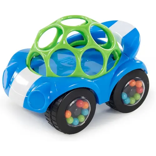 Bright Starts Oball Easy Grasp Rattle & Roll Toy Sports Car BPA-Free Infant Crawling Toy, 1 Pack, Age 3 Months and up, Blue/Green