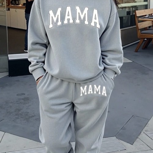SHEIN LUNE Slogan Comfortable Lettered Printed Pullover Plus Jogging Pants Two-Piece Suit-Soft, Casual, Long Sleeve Round Neck Design Autumn And Winter, Women's Daily Wear Comfortable Clothes Fall Cloth For Women