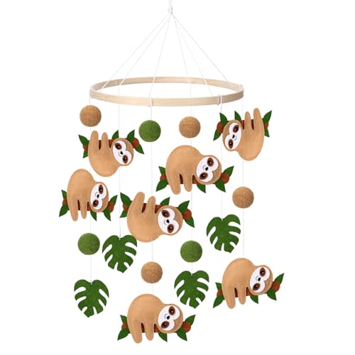 Sonwyoung Sloth Baby Mobile for Crib Sloth Baby Stuff Animals Felt Nursery Mobile Neutral Wooden Handmade Hanging Mobile for Crib