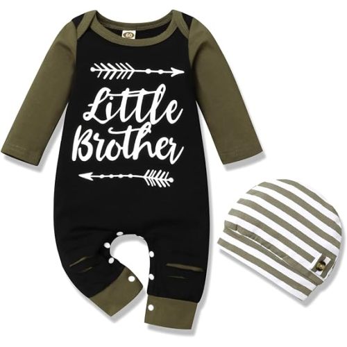Baby Boy Clothes Letter Print One Piece Romper Baby Coming Home Outfits with Hat Newborn Boy Outfits