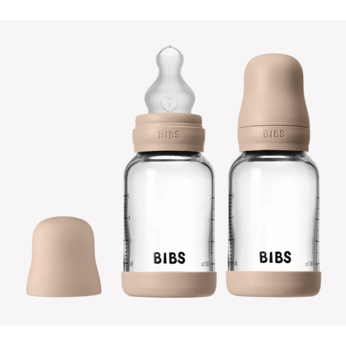 BIBS Glass Baby Bottle 4oz Silicone 2-Pack Blush | Slow Flow – Bibsworld store US