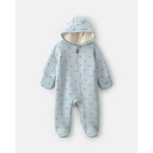 Baby Boy Train Teddy Fleece Long-Sleeve Jumpsuit - Blue | Carter's