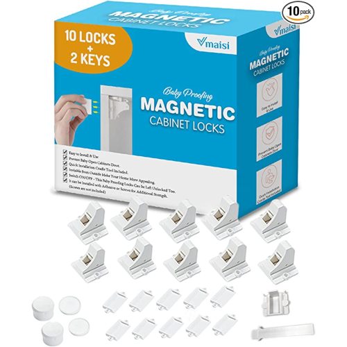 Vmaisi Adhesive Magnetic Locks for Cabinets & Drawers (10 Locks and 2 Keys)