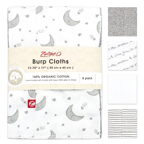 Zutano 5-Pack Organic Burp Cloths for Baby Girl & Boy, Large Cotton Burping Cloths for Babies | Absorbent Baby Spit-Up Rags | Gender Neutral Burp Clothes | Newborn Essentials, Love You to The Moon