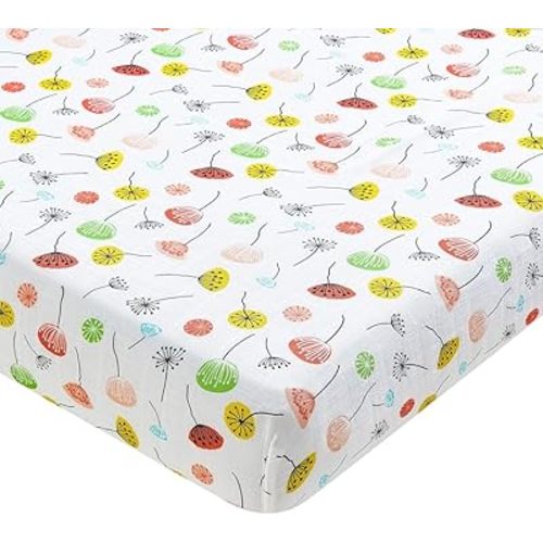 Margaux & May Organic Muslin Crib Sheet – 100% Organic Cotton, Fitted Crib Mattress Sheet, Soft & Breathable, Standard 28” x 52” Baby Crib Sheet, Pink Dandelion Print