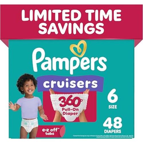 Pampers Diapers - Cruisers 360 - Size 6, 48 Count, Babyproof up to 100% Leakproof Pull-On Diaper