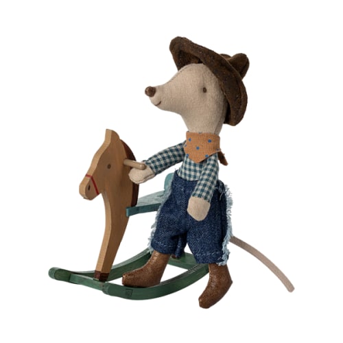 Cowboy mouse on rocking horse, Little brother – Maileg EU