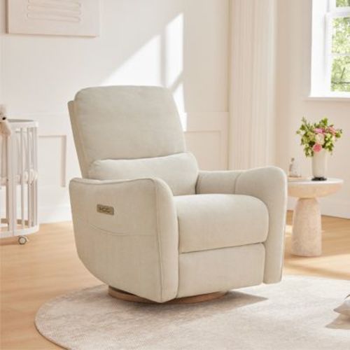 Spruce & Spring Power Swivel Recliner Chair Nursery Glider Featuring Lumber Pillow, Cream