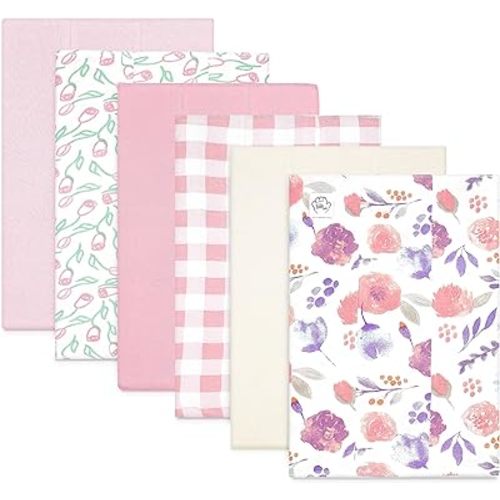 Baby Burp Cloths for Boys and Girls - 6 Pack Large 100% Cotton - Double Layered Extra Absorbent Burp Rags, Pink-Floral
