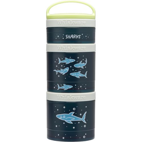 Whiskware Stackable Snack Containers for Kids and Toddlers, 3 Stackable Snack Cups for School or Travel, Sharks
