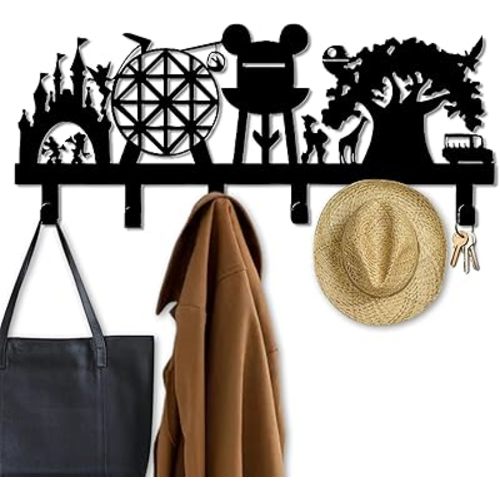 New Disney Parks 5 Hook Metal Key Hangers - Disney Theme Key Hangers - Disney World Key Hook Rack - House Entry Décor Sign - Disney Lovers Metal Hooks - Family Creative Gifting Sign