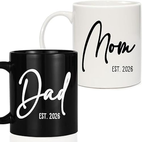 Breezy Valley Mom Dad Coffee Mugs Est 2026 Cup, 1st First Time New Parents Gifts for Couples - Expecting Parents Mom Dad to Be Gifts, Pregnancy Baby Shower Gender Reveal Gift ideas for Mommy to be