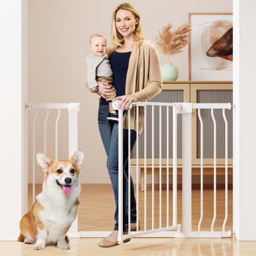 Vomeast 36in Tall Metal Baby Gates,29.93- 48.8in Extra Wide Auto Close Dog Safety Gates for Stair and Doorways,White